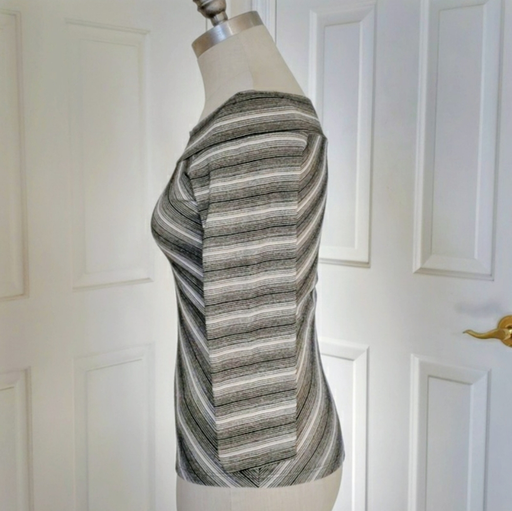 Vintage 90s Off Shoulder Metallic Stripe Top Black Gold Shimmer XS S - Picture 5 of 8